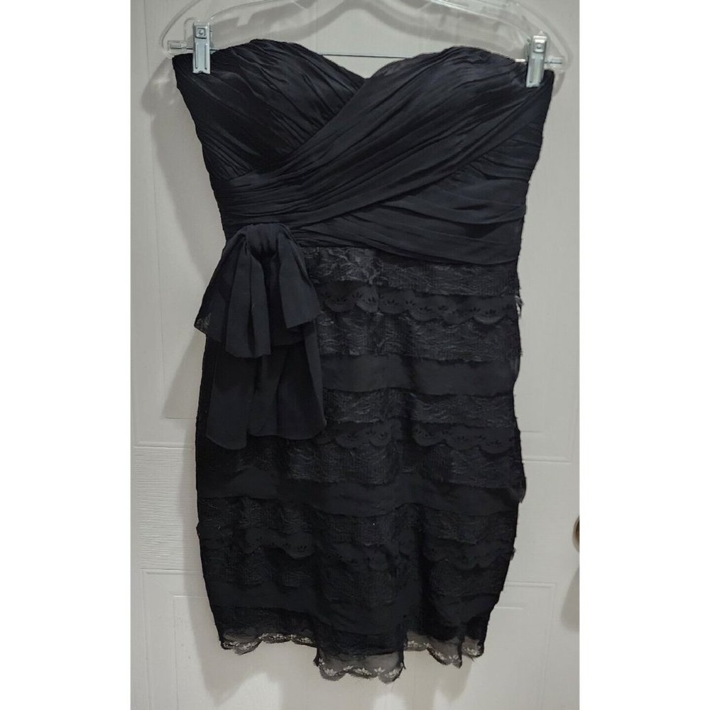 Badgley Miscka Women's Tiered Lace Strapless Black Dress 100% Silk Size 4